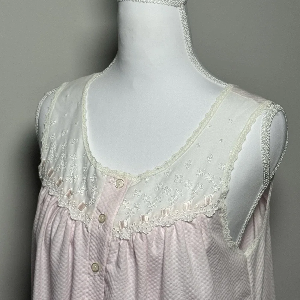 Vtg Carole Pink Seersucker Nightgown Housecoat Set Sz‎ S USA Pocket Cottagecore